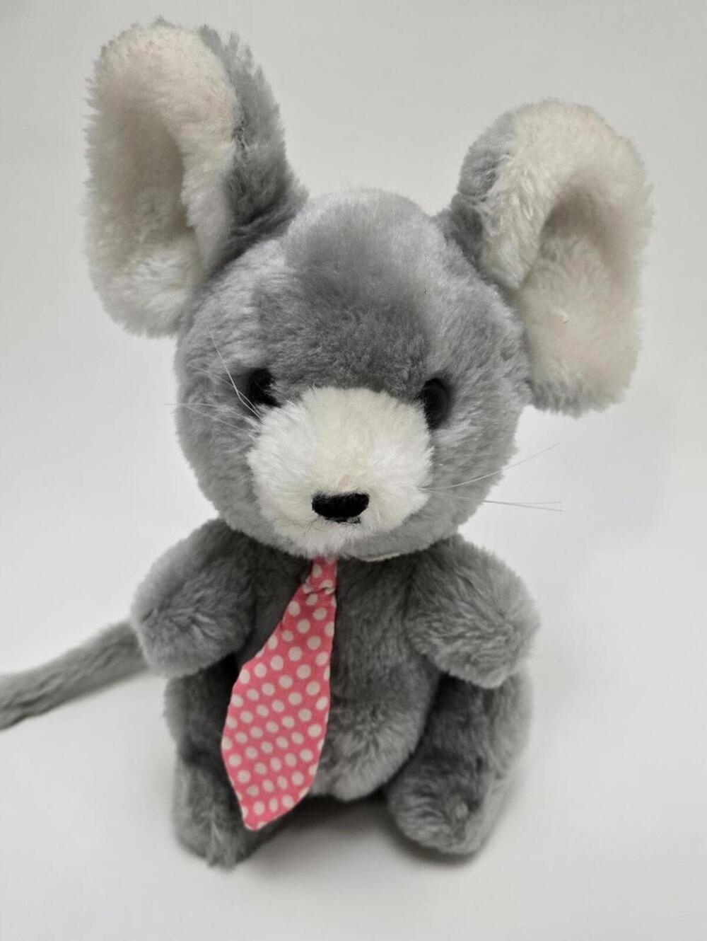 Vintage Dakin Mouse Plush, Polka Dot Tie, Vintage Collectible (8 inch)
